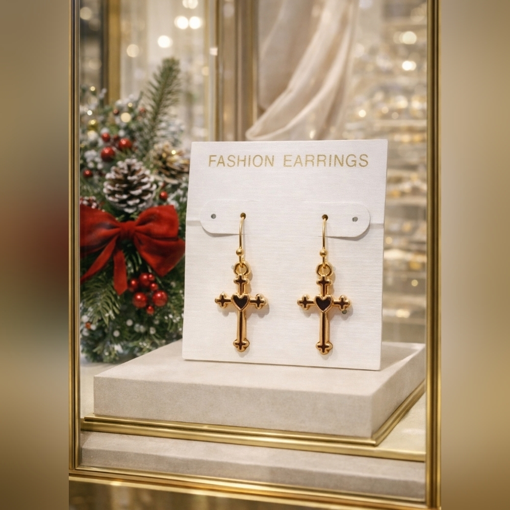 Gold cross earrings
